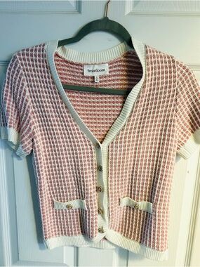 Heartloom Pink & Cream Short-Sleeve Button Front Cardigan